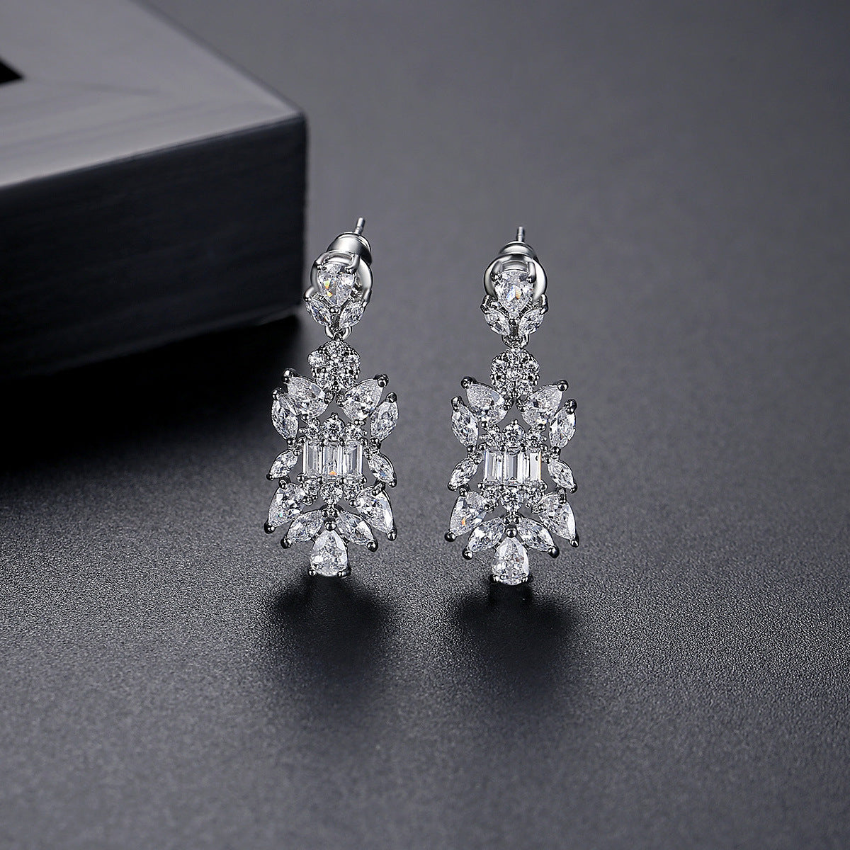 Crystal and Cubic Zirconia Symmetrical Cluster Drop Earrings, drop earrings for women, lifestyle look