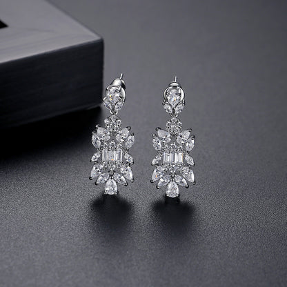 Crystal and Cubic Zirconia Symmetrical Cluster Drop Earrings, drop earrings for women, lifestyle look