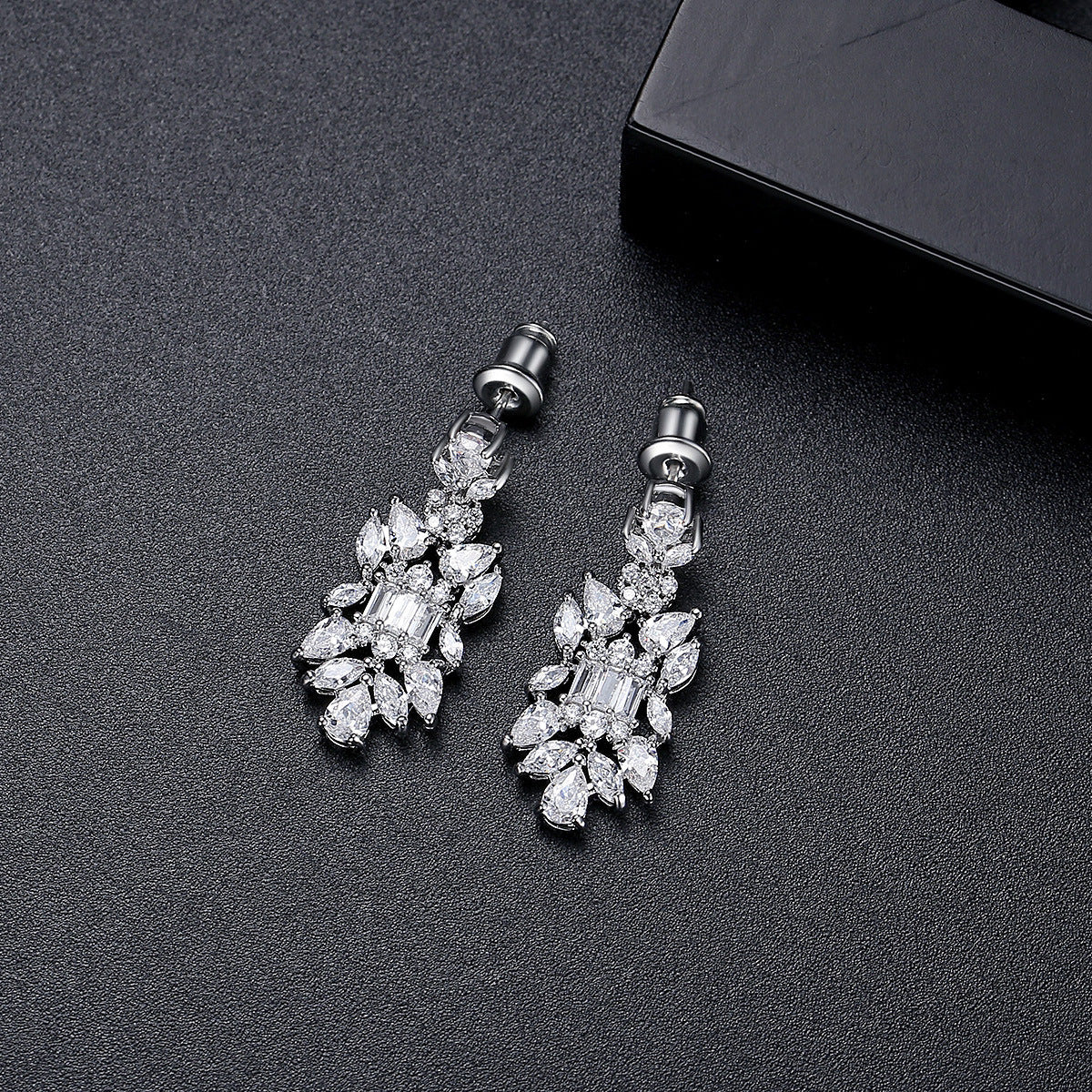 Crystal and Cubic Zirconia Symmetrical Cluster Drop Earrings, drop earrings for women, vintage-inspired design, front view