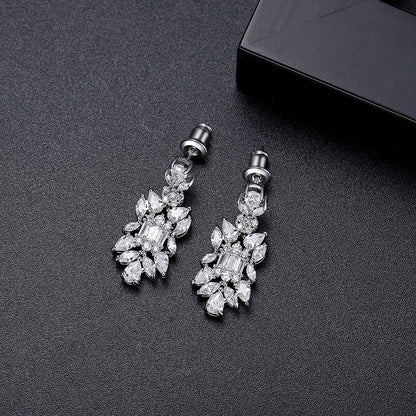 Crystal and Cubic Zirconia Symmetrical Cluster Drop Earrings, drop earrings for women, vintage-inspired design, front view