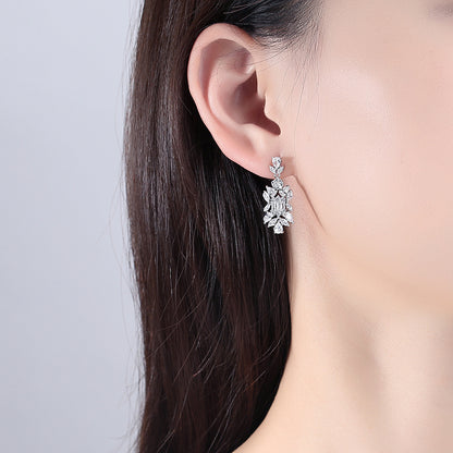 Crystal and Cubic Zirconia Symmetrical Cluster Drop Earrings, drop earrings for women, vintage-inspired design, side view