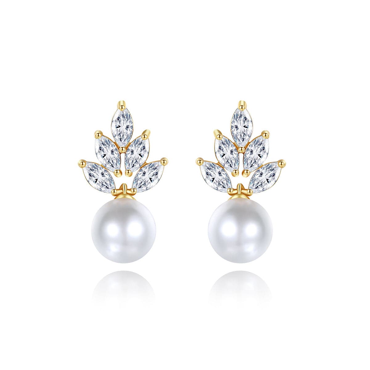 Pearl and Crystal 18K Gold-Plated Leaf Drop Earrings, gold drop earrings for women, vintage-inspired design, side view