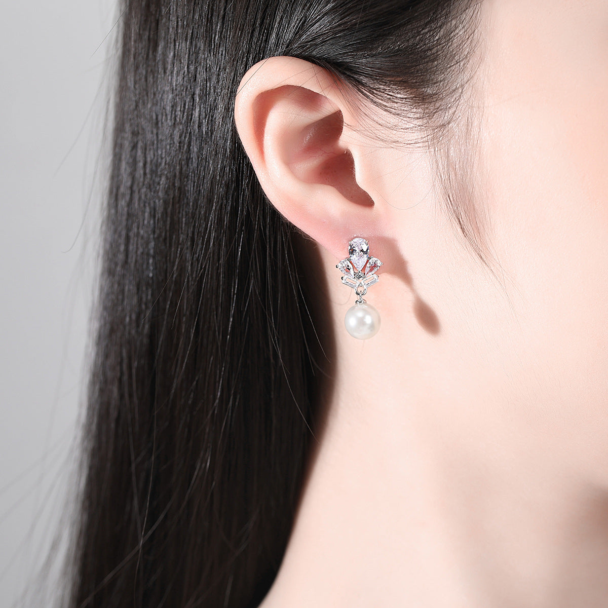 Crystal and Cubic Zirconia Pearl Silver-Plated Drop Earrings, silver drop earrings for women, lifestyle look