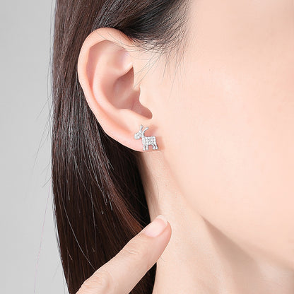 Cubic Zirconia and Silver-Plated Reindeer Snowflake Stud Earrings, silver stud earrings for women, lifestyle look