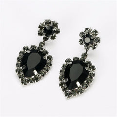 Black & Cubic Zirconia Round Pear Drop Earrings