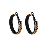 Black Enamel & 18k Gold-Plated Chain Hoop Earrings