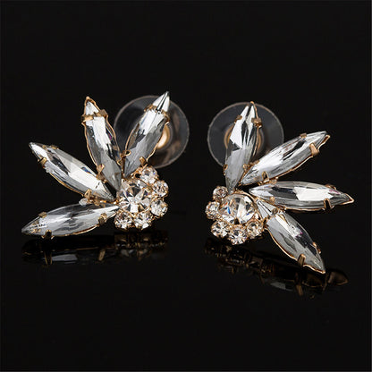 Crystal and Cubic Zirconia 18K Gold-Plated Stud Earrings, gold stud earrings for women, botanical inspired, side view
