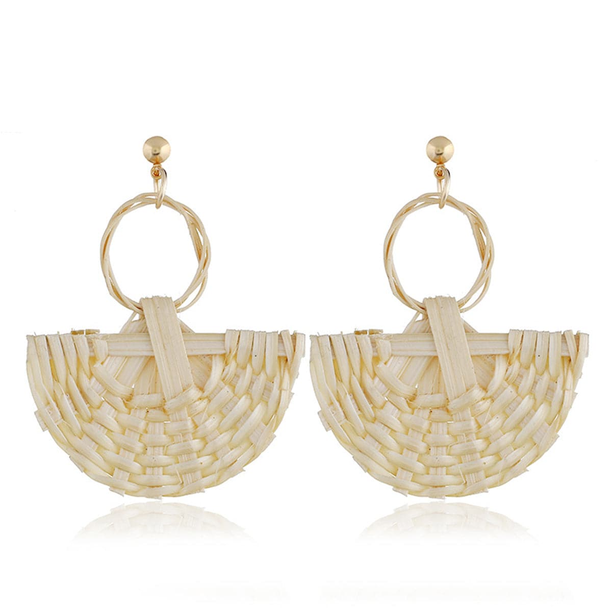 Beige Rattan Fan Drop Earrings - streetregion