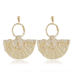 Beige Rattan Fan Drop Earrings - streetregion