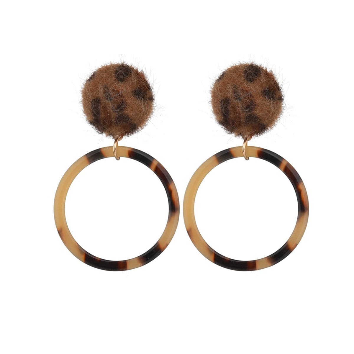 Brown Leopard Wool Open Circle Drop Earrings - streetregion