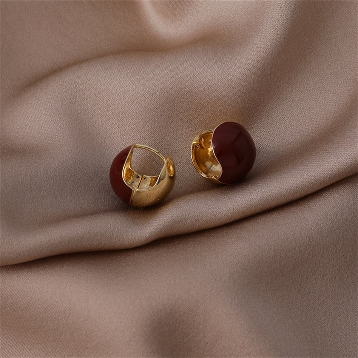 Red Enamel & 18K Gold-Plated Huggie Earring