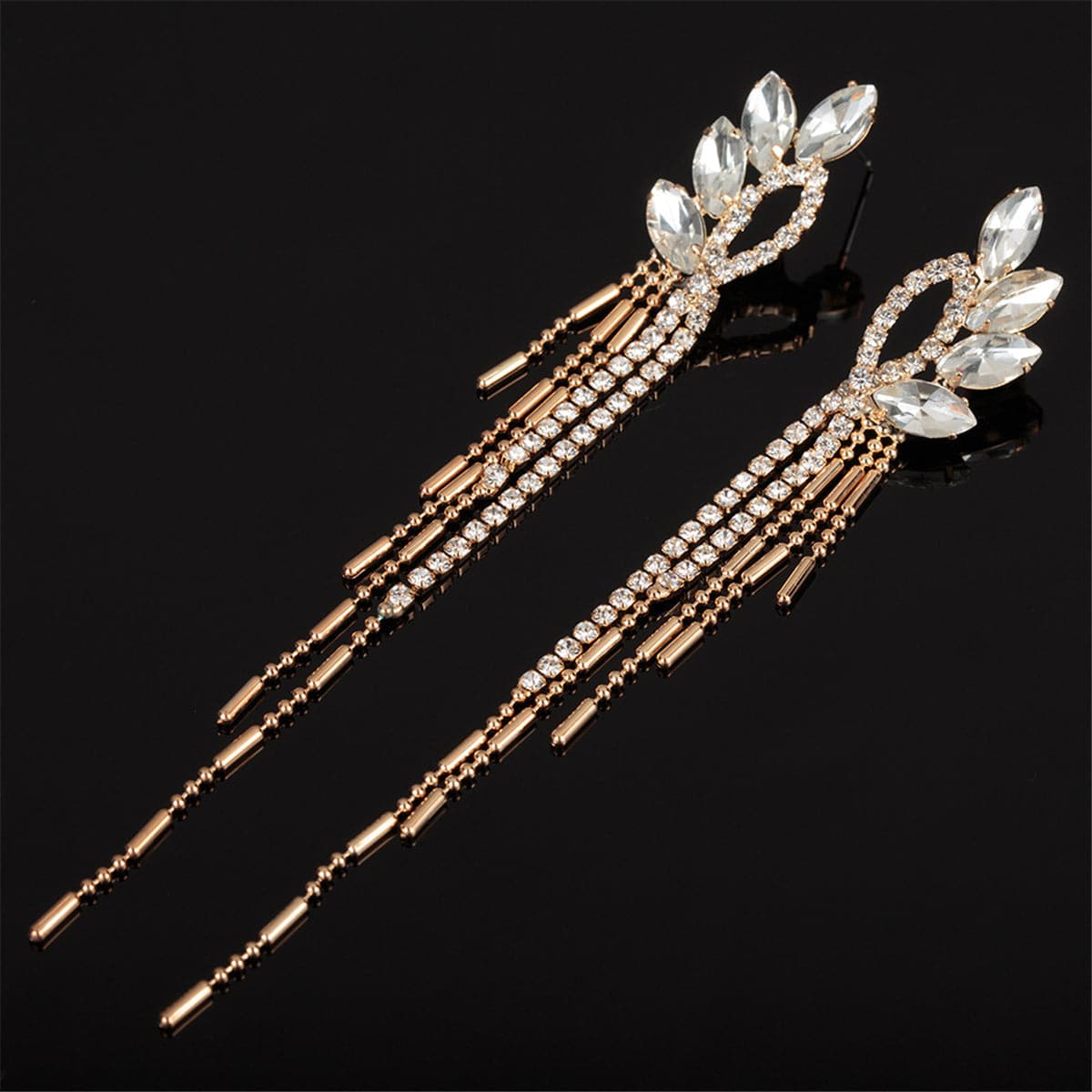 Crystal & Cubic Zirconia Bar Tassel Drop Earrings