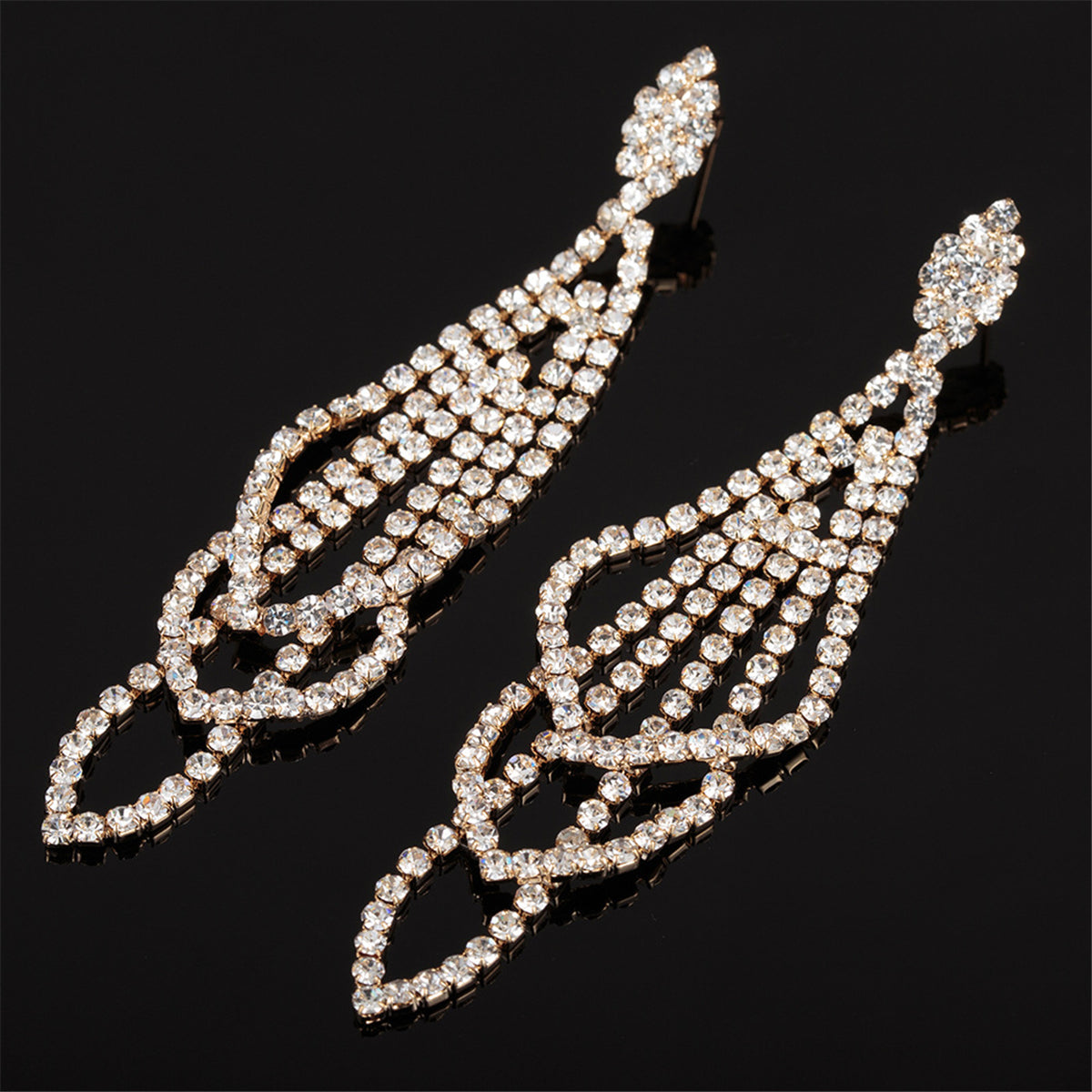 Cubic Zirconia and 18K Gold-Plated Layer Drop Earrings, gold drop earrings for women, everyday style, front view