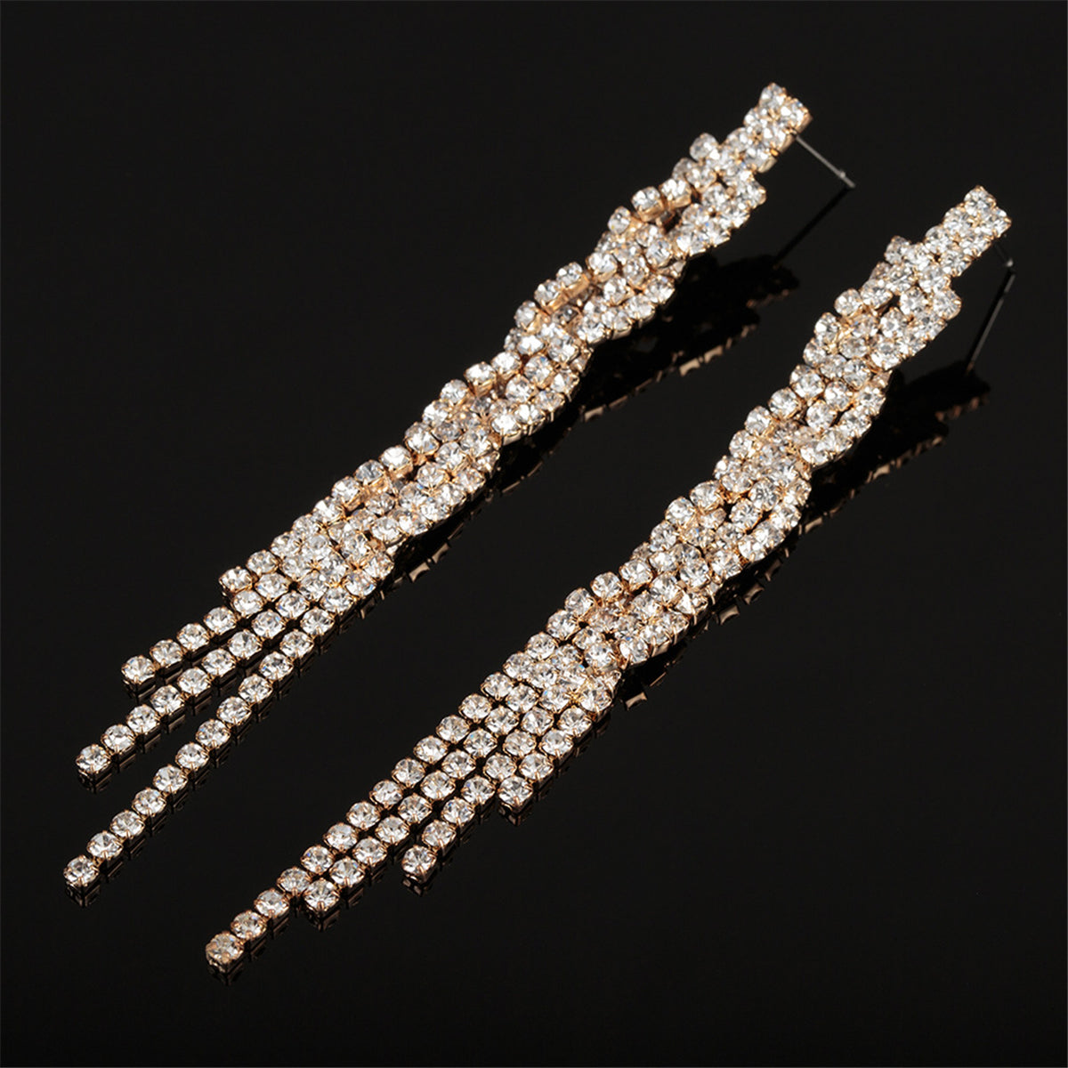 Cubic Zirconia and 18K Gold-Plated Crossing Line Drop Earrings, gold drop earrings for women, front view