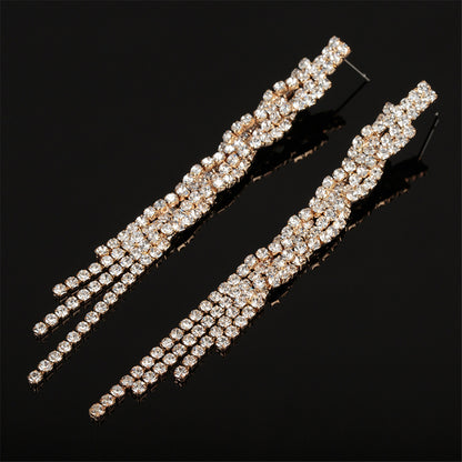 Cubic Zirconia and 18K Gold-Plated Crossing Line Drop Earrings, gold drop earrings for women, front view