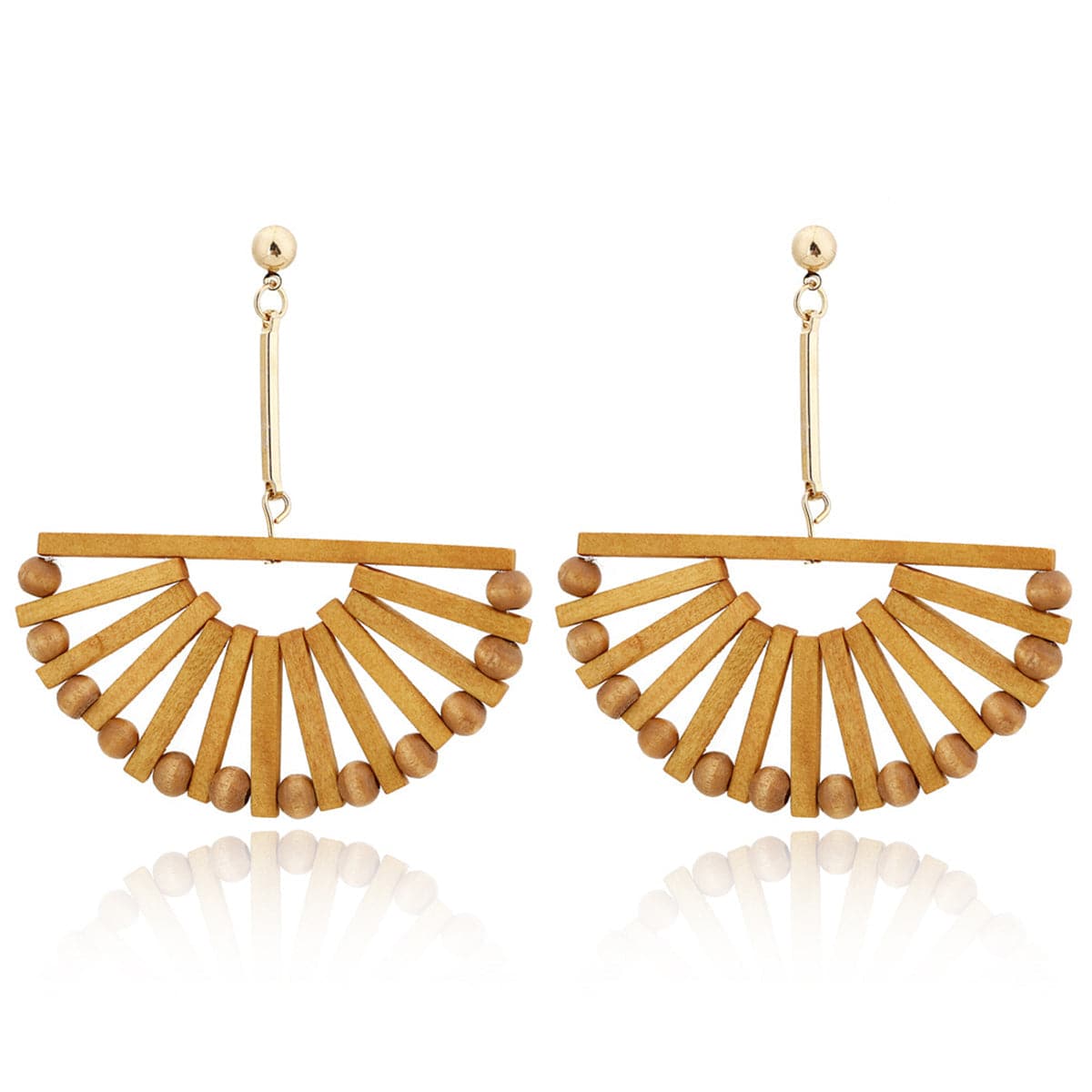 Wood & 18K Gold-Plated Half-Circle Beaded Drop Earrings