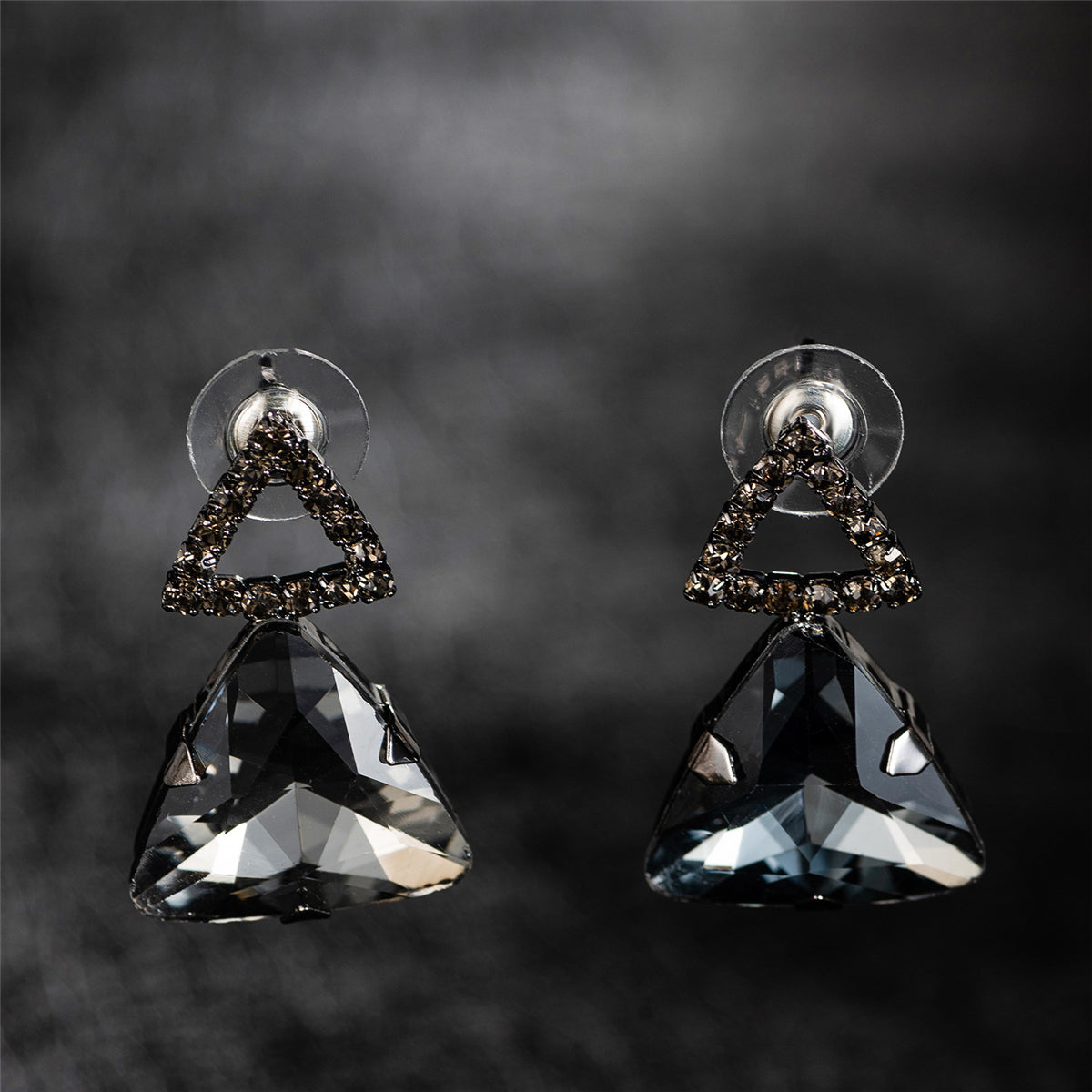 Gray and Rhodium-Plated Triangle Drop Earrings, drop earrings for women, dainty minimalist design, side view