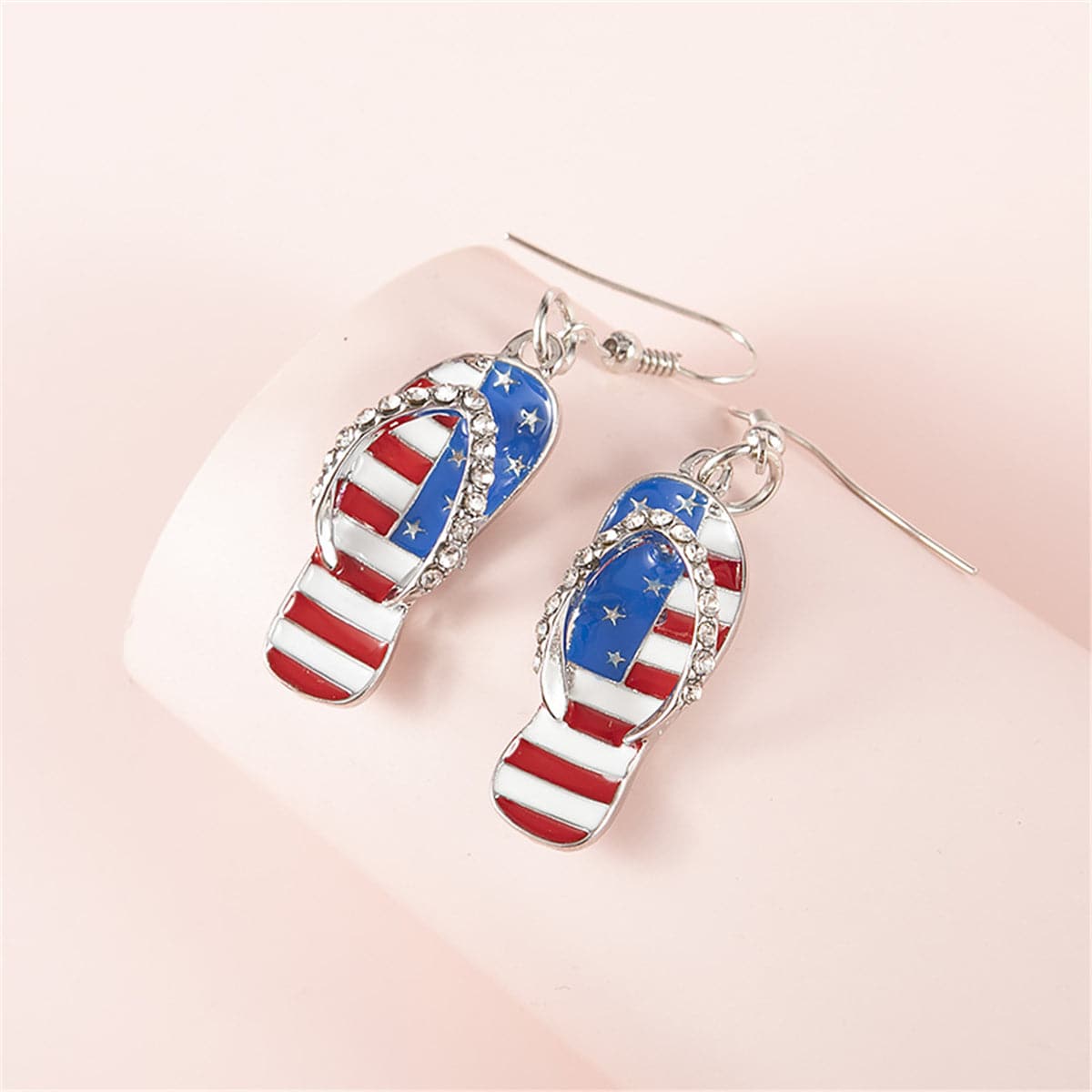Blue and Red Cubic Zirconia and Enamel Flip-Flop Drop Earrings, drop earrings for women, botanical inspired, front view