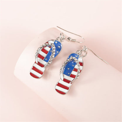 Blue and Red Cubic Zirconia and Enamel Flip-Flop Drop Earrings, drop earrings for women, botanical inspired, front view