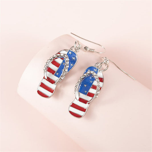 Blue and Red Cubic Zirconia and Enamel Flip-Flop Drop Earrings, drop earrings for women, botanical inspired, front view