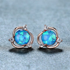 Blue Opal & Cubic Zirconia 18K Rose Gold-Plated Round Stud Earrings