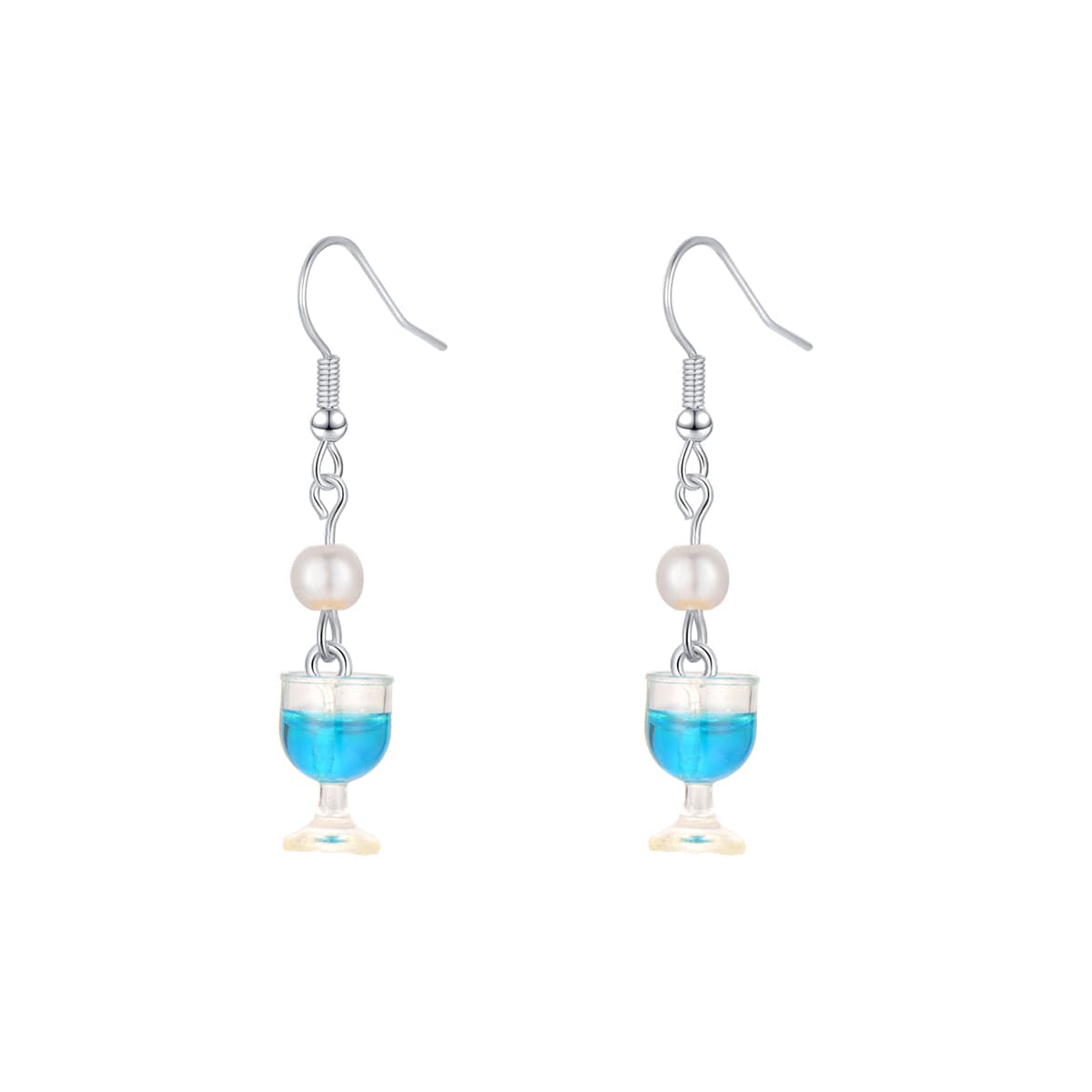 Pearl & Blue Resin Silver-Plated Wine Cup Drop Earrings