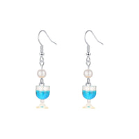 Imitation Pearl & Blue Wine Cup Drop Earrings