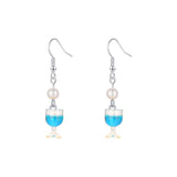 Imitation Pearl & Blue Wine Cup Drop Earrings