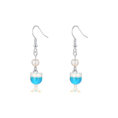 Pearl & Blue Resin Silver-Plated Wine Cup Drop Earrings