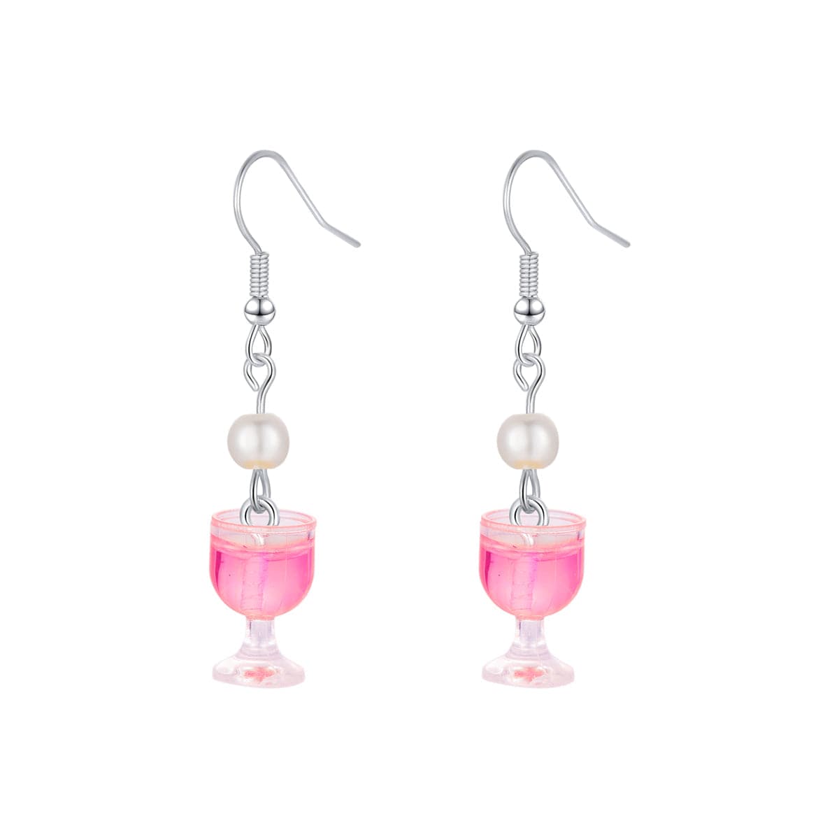 Pink Resin & Pearl Silver-Plated Wine Glass Drop Earrings