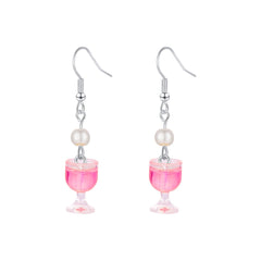 Pink Resin & Pearl Silver-Plated Wine Glass Drop Earrings