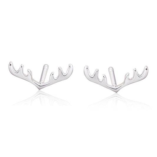 Silver-Plated Antler Stud Earrings, silver stud earrings for women, everyday style, front view