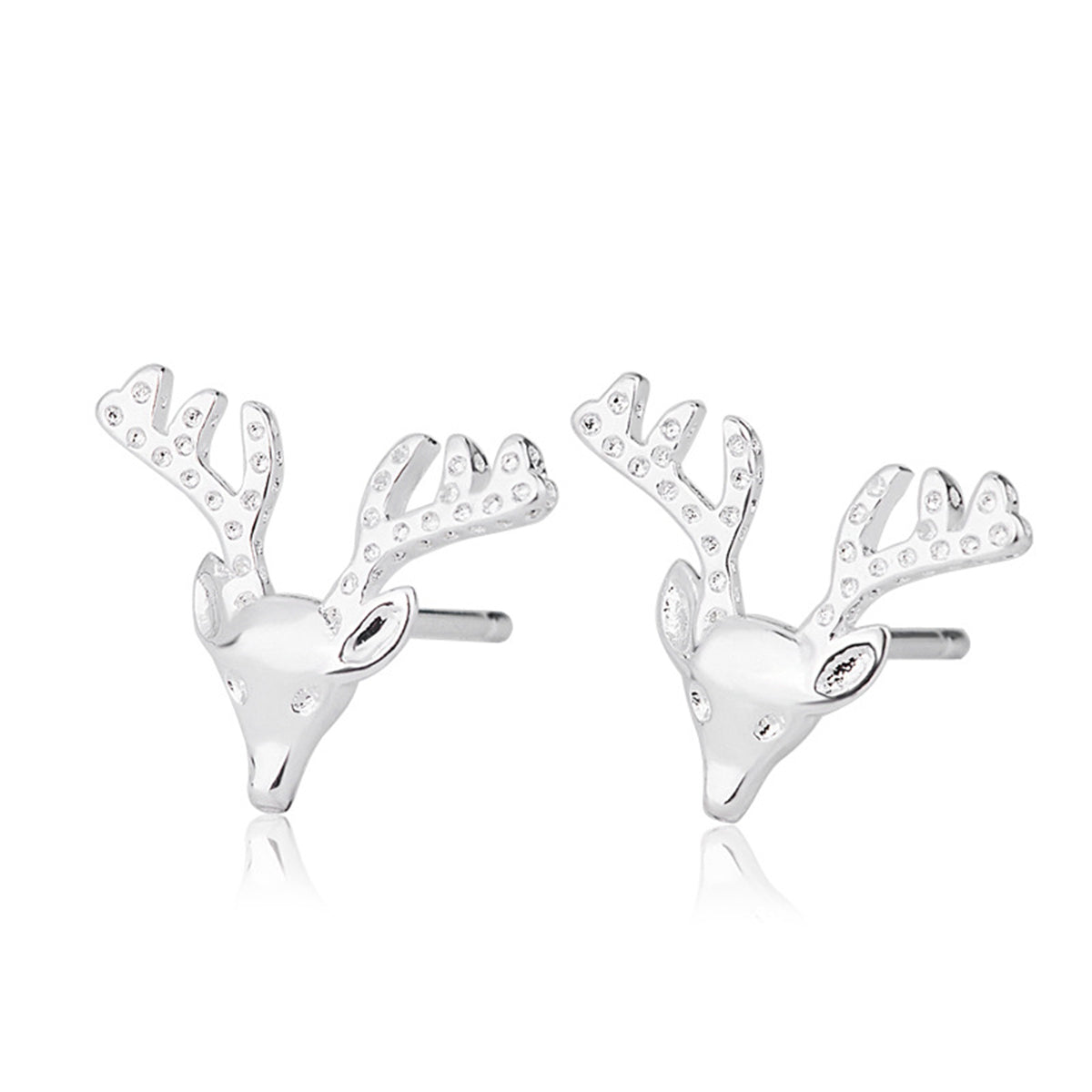 Silver-Plated Deer Stud Earrings, silver stud earrings for women, elegant gift for her, side view