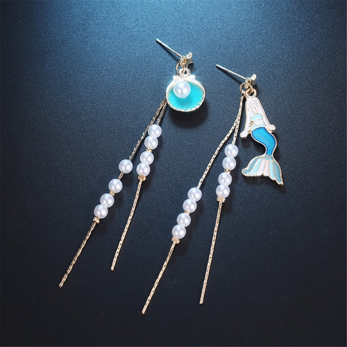 Pearl & Enamel 18K Gold-Plated Mermaid Drop Earrings