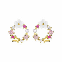 Opal & Cubic Zirconia Butterfly & Floral Stud Earrings
