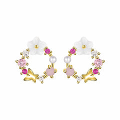 Opal & Cubic Zirconia Butterfly & Floral Stud Earrings