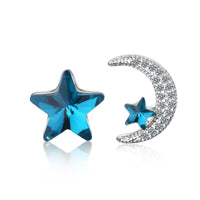 Blue Crystal & cubic zirconia Star & Moon Stud Earrings - streetregion