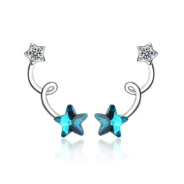 Blue Crystal & Cubic Zirconia Star Ear Climbers