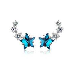 Blue Crystal & cubic zirconia Star Link Ear Climbers - streetregion