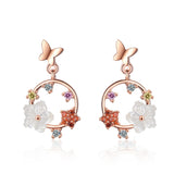 Cubic Zirconia & 18k Rose Gold-Plated Butterfly Drop Earrings