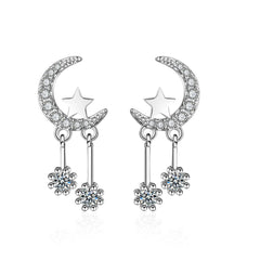 Cubic Zirconia & Silver-Plated Moon & Star Drop Earrings