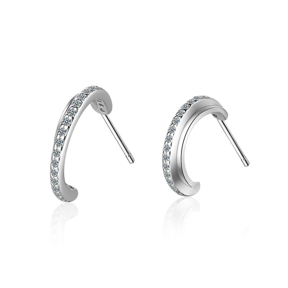 Cubic Zirconia & Silver-Plated Half-Circle Stud Earrings
