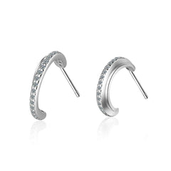 Cubic Zirconia & Silver-Plated Half-Circle Stud Earrings