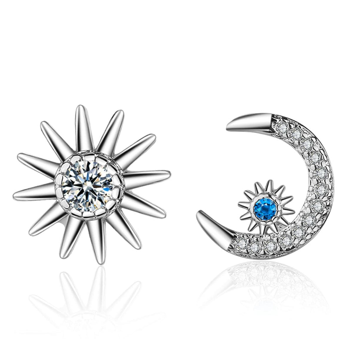 Cubic Zirconia & Silver-Plated Star Moon Asymmetrical Stud Earrings