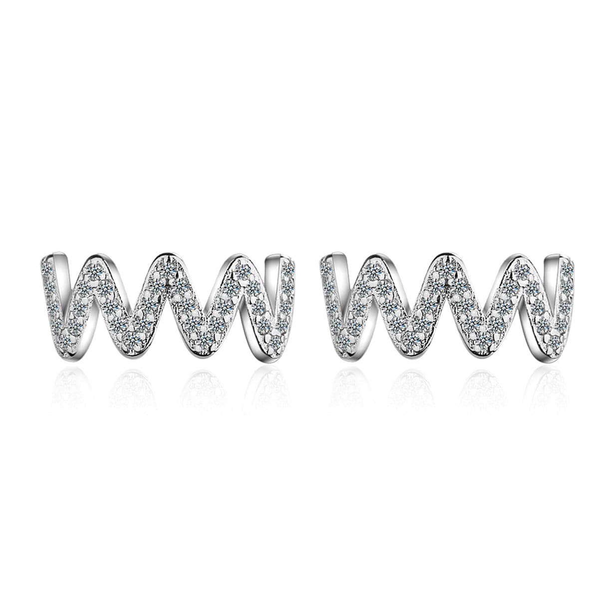 Cubic Zirconia & Silver-Plated Wave Stud Earrings