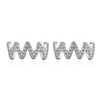 Cubic Zirconia & Silvertone Wave Stud Earrings