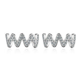 Cubic Zirconia & Silvertone Wave Stud Earrings