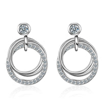 Cubic Zirconia & Silvertone Triple Circle Drop Earrings