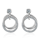 Cubic Zirconia & Silvertone Triple Circle Drop Earrings