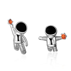 Cubic Zirconia & Silver-Plated Astronaut Stud Earrings